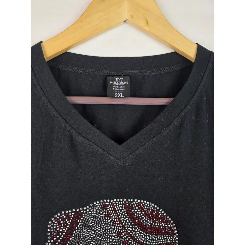 Rhinestone Elephant Women's Shirt Size 2XL Black Embellished Short Sleeve Top